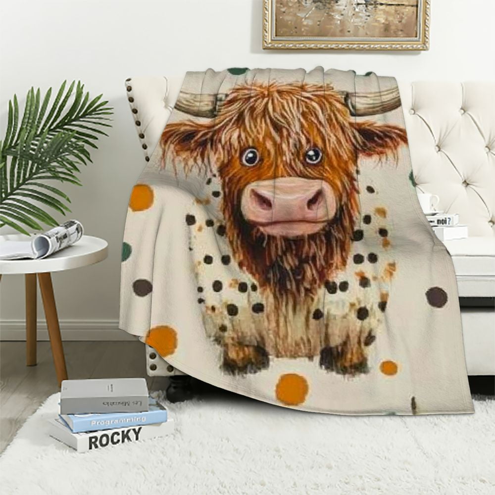 Autua Cute Highland Cow Print Blanket Loves Cows Gifts for Adult & Kids