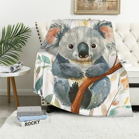Autua Cute Koala Bear Theme Blanket Gifts for Women Girls, Soft Warm Lightweight Flannel Throw Blankets for Living Room Home Sofa Travel Decor 40x50in