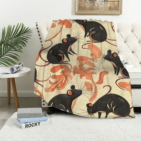 Autua Cute Rat Blanket Gifts for Kids Adults Soft Warm Lightweight Cozy Mouse Rodents Animal Flannel Throw Blankets for Bed Living Room Sofa Travel Home Decor 60x80in