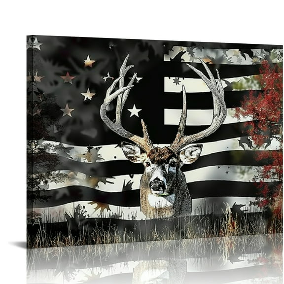 Autua Deer Flag Hunting Canvas Wall Art for Home Office Decor 20x16in