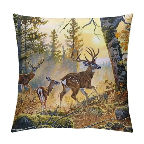 Autua Deer Forest Sunset Theme Graphic Decorative Pillow Cover for Home Couch Living Room - Autumn Pillow Case 1PC 12x12in