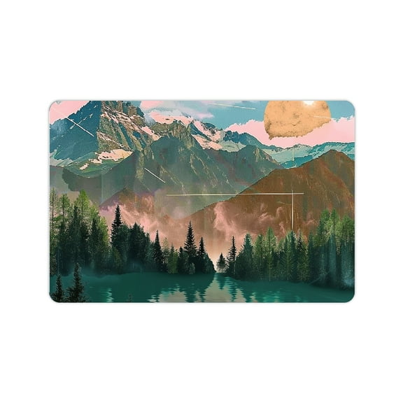 Autua Diatom Mud Bath Mat Mountains Lake Trees Home Theme Quick Drying & Absorbent Rubber Backing Easy Storage Super Water Absorption 24x16in