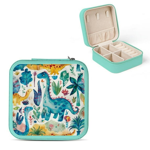 Autua Dinosaur Plants Cave Painting Jewelry Box for Necklace, Ring, Earring - Compact Travel Size with Multiple Storage Spaces Green