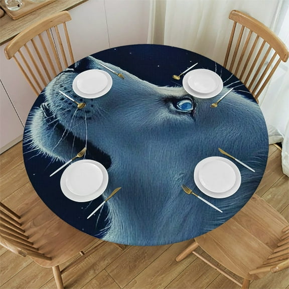Autua Dog Star Awe Round Tablecloth Stain-Resistant Washable 100% Polyester 38"-42