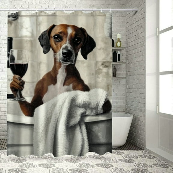 Autua Dog Wine Bathroom Shower Curtain Chic Modern Decor with Hooks 36"x72