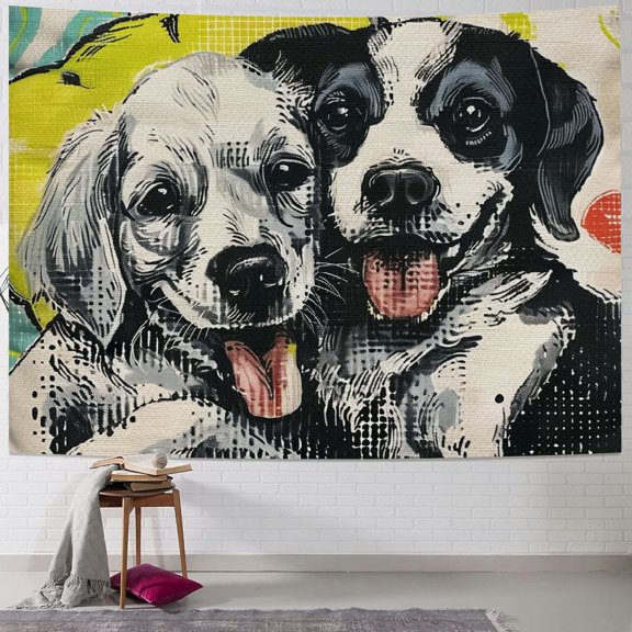 Autua Dogs Best Friends Furry Art Tapestry Wall Hanging Unique Style Graphic Tapestries Home Wall Decor Art for Living Room Bedroom Apartment Farmhouse Dorm 40x60inch