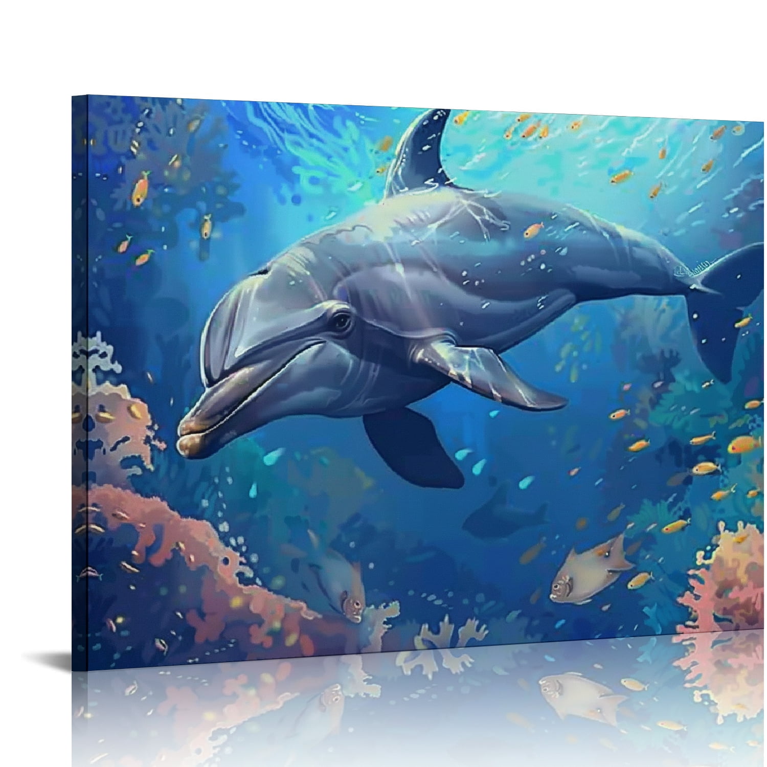 Autua Dolphin Fish Ocean Canvas Print Wall Art For Home Decor 20x16in ...