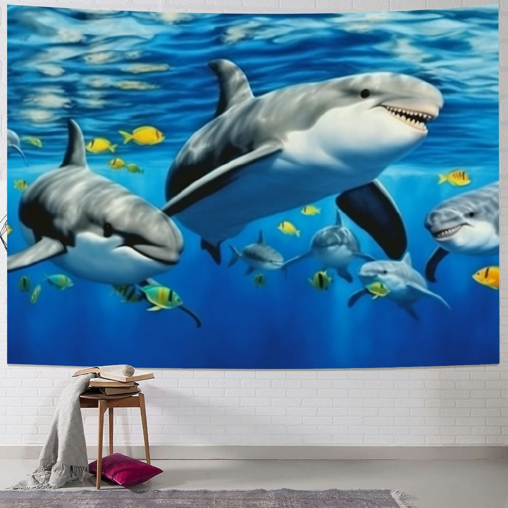 Autua Dolphins Tapestry Wall Hanging Unique Style Graphic Tapestries