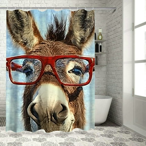 Autua Donkey Glasses Blue Sky Shower Curtain Set 100% Polyester Washable Shower Curtain with Hooks 69"x72