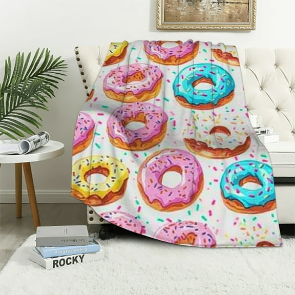 Autua Donuts Fleece Throw Blanket - Pink, Blue Mint Glaze, Fuzzy Plush for Women - Bed, Couch, Office  40x50in