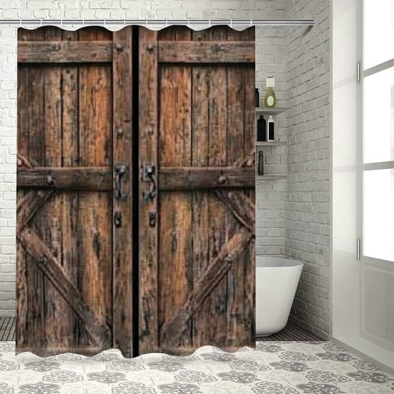 Autua Doors Brick Wall Stone Wall Bathroom Décor Set Polyester Shower Curtain with Hooks 36"x72