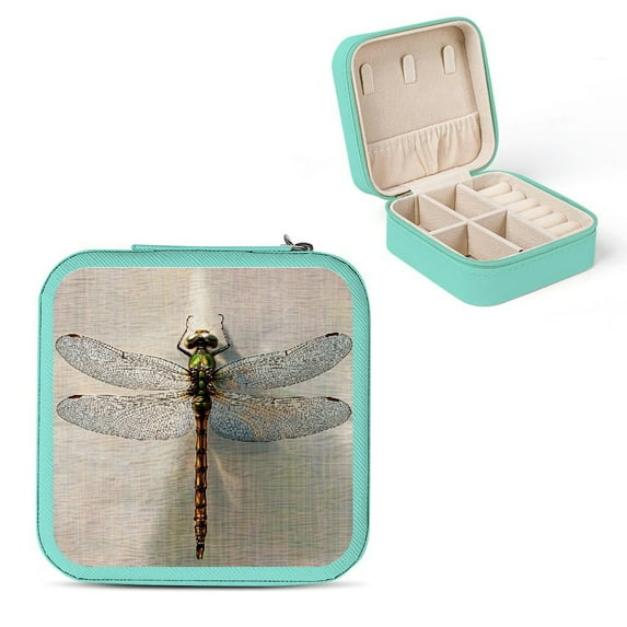 Autua Dragonfly Theme Travel Jewelry Box for Necklace, Ring, Earring Organization, Compact Size with Multiple Storage Spaces Green