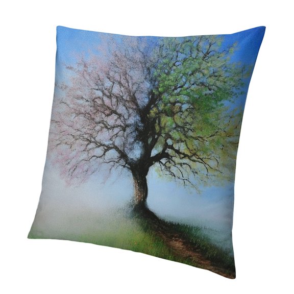 Autua Dream Tree Pillow Case, Watercolor Four Seasons Tree Nature Decoration Sofa Sofa Bedroom Linen Pillowcase for Men/Women/Girl/Boy/Kids Room 18x18in