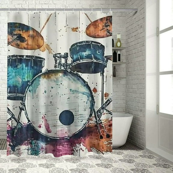Autua Drum Set Paint Splatters Funk Shower Curtain Set with Hooks 36"x72