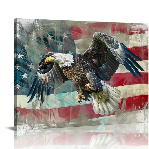 Autua Eagle Flag Americo Makk Ready To Hang Canvas Wall Decor 20x16in
