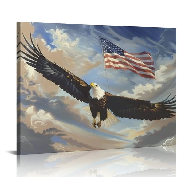 Autua Eagle Flag Clouds Canvas Wall Art for Home Office Decor 16x12in