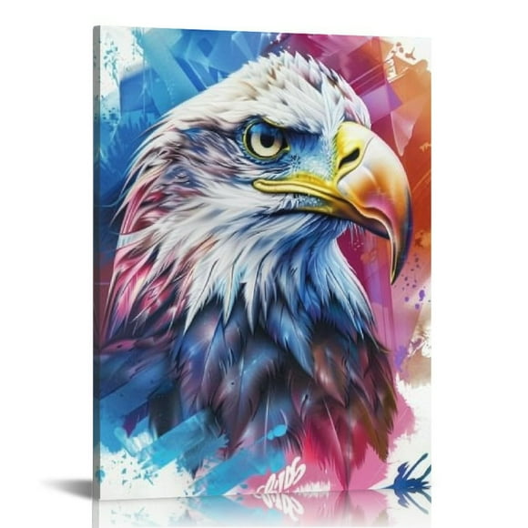 Autua Eagle Graffiti Street Art Canvas Poster Urban Bald Eagle Usa Patriot Wall Art Print Painting Picture for Living Room Farmhouse Decor Frame-1-1 12x16 in