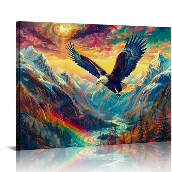 Autua Eagle Mountain Stream Rainbow Canvas Wall Art For Home Decor 16x12in