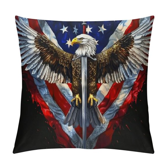 Autua Eagle Sword American Flag Graphic Decorative Cushion Throw Pillow Cover for Home Couch Living Room Bed Sofa Zipper Closure Aesthetic Decorative 1PC 20x20in