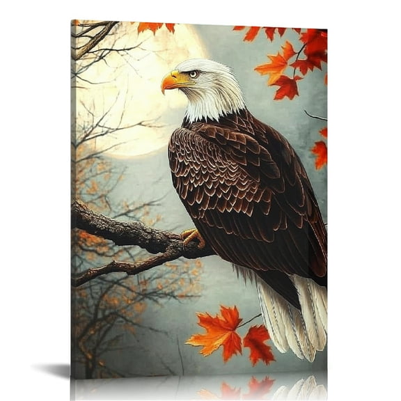 Autua Eagle Tree Branch Full Moon Canvas Print Wall Art Decor 16x20 in
