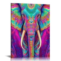 Autua Elephant Colorful Pattern Psychedelic Canvas Wall Art Decor 12x16 in