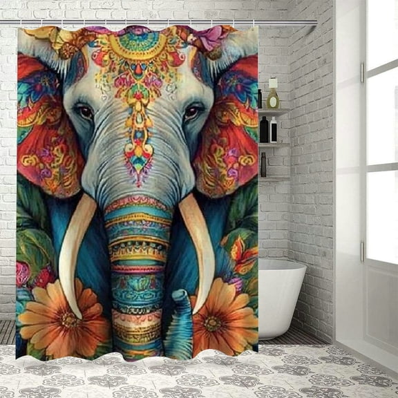 Autua Elephant Flowers Bird Shower Curtain for Bathroom Chic Modern Decor with Hooks 60"x72