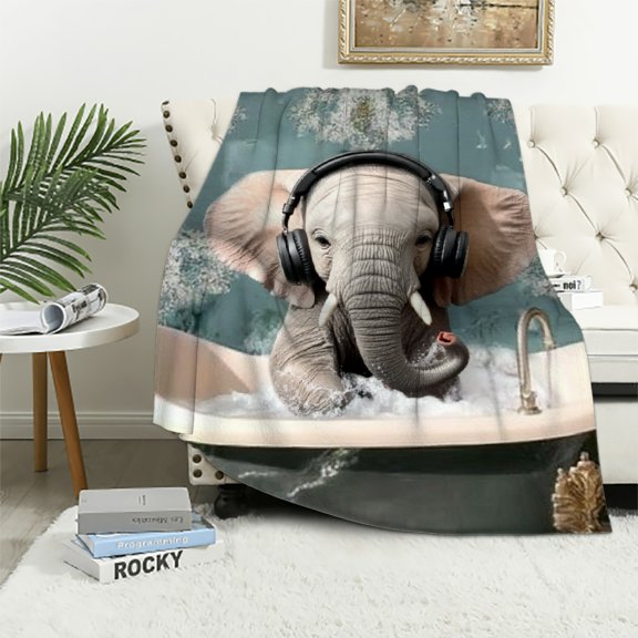 Autua Elephant Headphones Bathtub Lightweight Blanket for All Seasons, Soft Flannel Fabric, Multiple Sizes, High Quality Material 40x50in