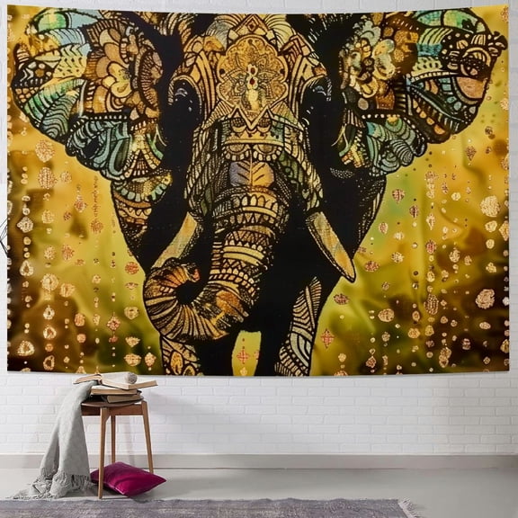 Autua Elephant Patterns Gold Tapestry Wall Hanging Unique Style Graphic Tapestries Home Wall Decor Art for Living Room Bedroom Apartment Farmhouse Dorm 40x30inch
