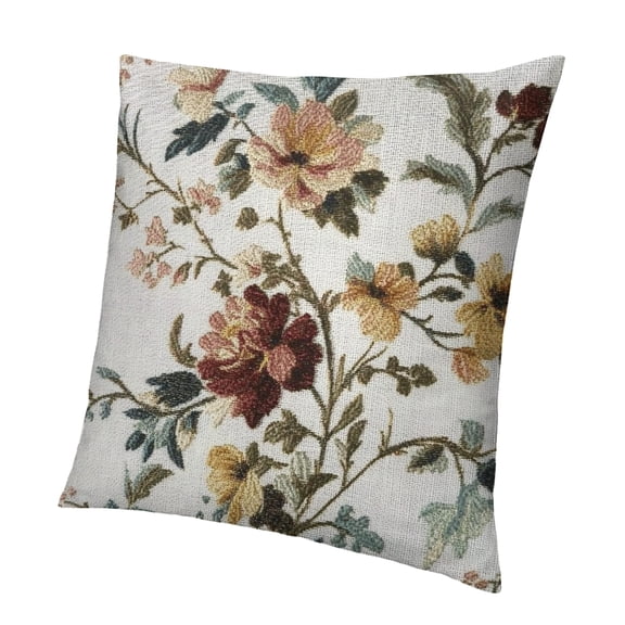 Autua Embroidery Jacquard White Floral Leaf Pattern Square Decorative Throw Pillow Case Cushion Cover 20x20in