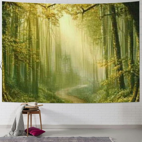 Autua Enchanted Forest Tapestry Natural Sunlight Landscape Green Tree Hole Tapestry Tapestry Tapestry is suitable for living room, bedroom, home decoration 40x60inch