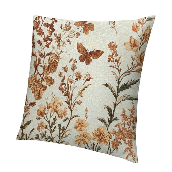 Autua Fall Pillow Covers ,Burnt Orange Wild Flower Plant Throw Pillows Case,Seasonal Floral Outdoor Decorative Square Linen Farmhouse Decor Cushion Covers 12x12in