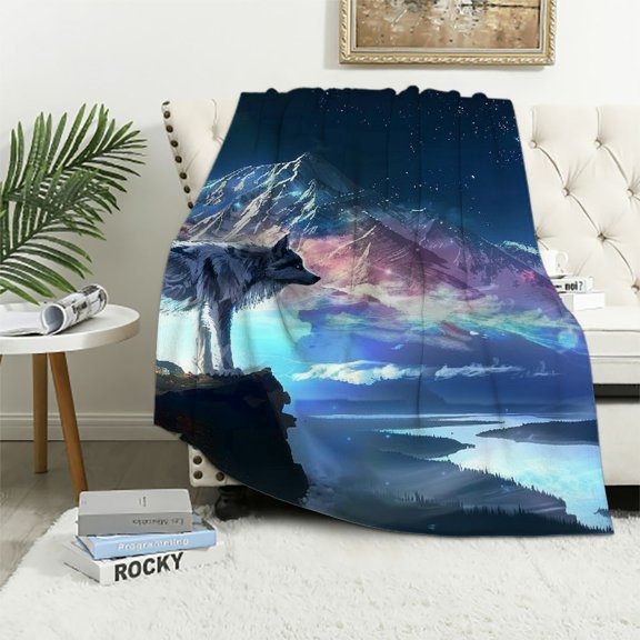 Autua Fantasy Wolf Warm Lightweight Fleece Blanket for All Seasons, Soft Throw Blanket Living Room Sofa Decor Cow Gifts, Super Soft Blanket Perfect for Year-Round Comfort 40x50in