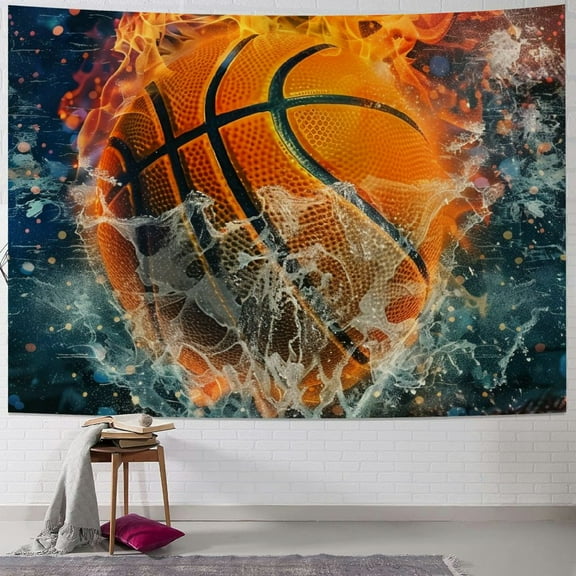 Autua Fire Basketball Tapestry Wall Hanging Unique Style Graphic Home Wall Decor Art Living Room Bedroom Apartment Farmhouse Dorm 40x60inch