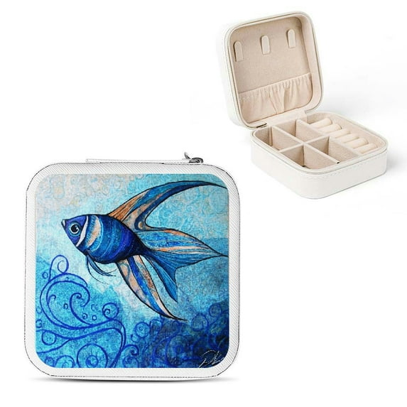 Autua Fish Flexible Storage Jewelry Box for Necklace, Ring, Earring Organization and Protection, Compact Size with Multiple Compartments White