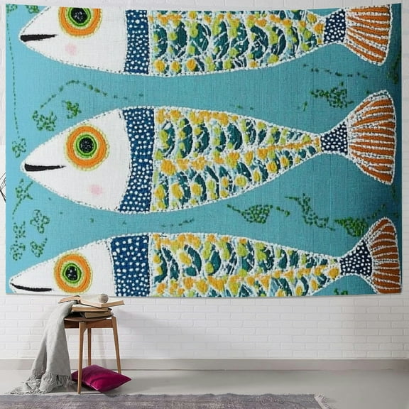 Autua Fish Folk Art Tapestry Wall Hanging Unique Home Decor 40x30inch
