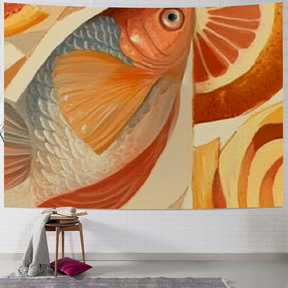 Autua Fish Orange Slice Spiral Tapestry Wall Hanging Unique Style