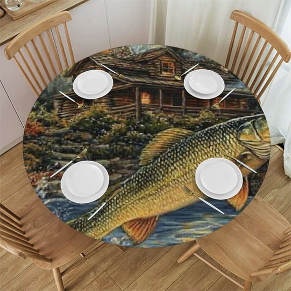 Autua Fish River Cabin Round Tablecloth - Stain-Resistant and Washable for Indoor and Outdoor Use - Ideal for Restaurants, Weddings, and Parties - Various Sizes Available 31"-35