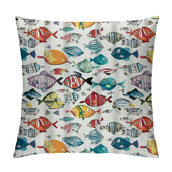 Autua Fish Theme Decorative Short Plush Pillow Cover for Home, Sofa, Bed - Printed on Both Sides - 1PC 22x22in