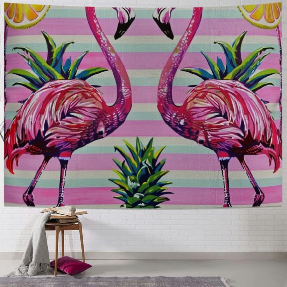 Autua Flamingos Pineapple Stripes Tapestry Wall Hanging Unique Style Graphic Tapestries Home Wall Decor Art for Living Room Bedroom Apartment Farmhouse Dorm 40x60inch