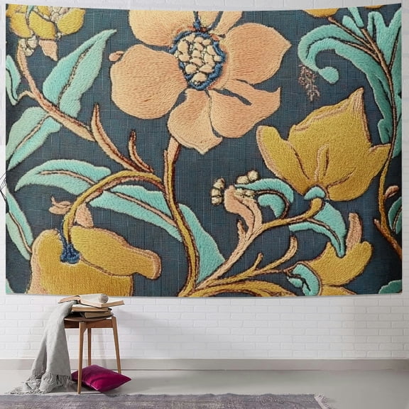 Autua Floral Art Nouveau Embroidery Tapestry Wall Hanging Decor 60x50inch