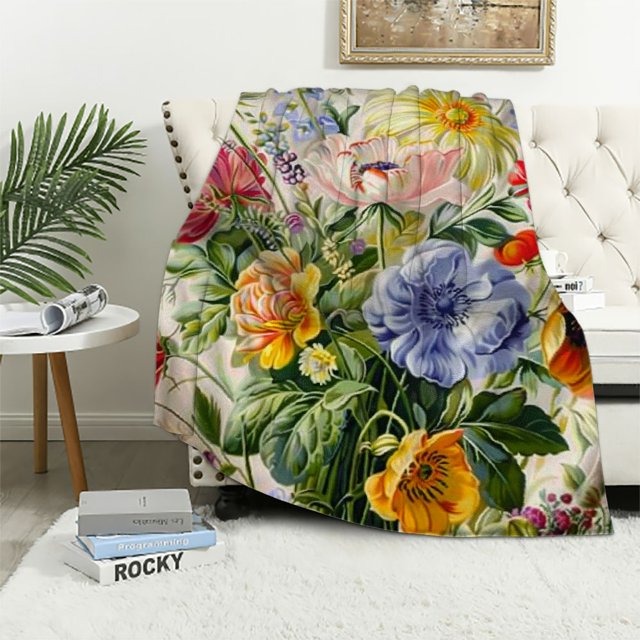 Autua Floral Blanket Vintage Flowers Blanket Butterfly Wildflowers