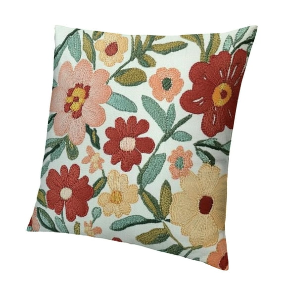 Autua Floral Embroidered Pillow Covers Spring Summer Cotton Tufted Throw Pillow Cover Outdoor Garden Cushion Case for Sofa, Bed, Living Room 12x12in