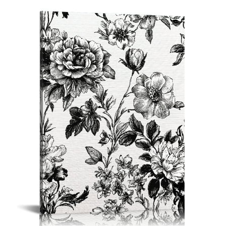 Autua Floral Pattern Black White Canvas Prints Wall Art Decor 12x16 in