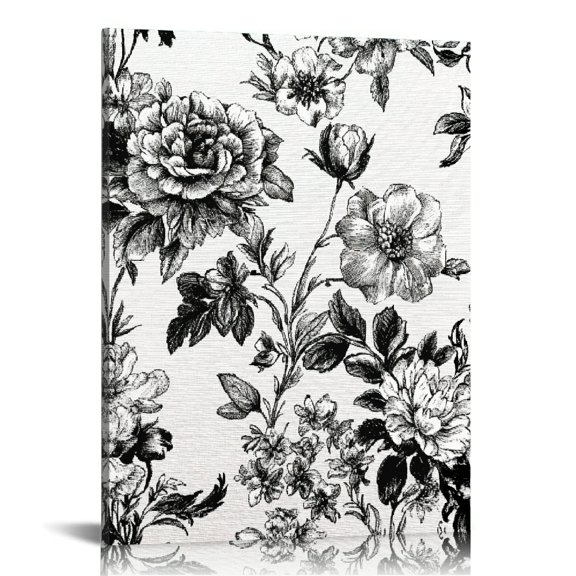 Autua Floral Pattern Black White Canvas Prints Wall Art Decor 16x20 in