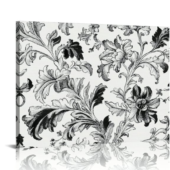 Autua Floral Pattern Black White Canvas Wall Art Home Decor 20x16in