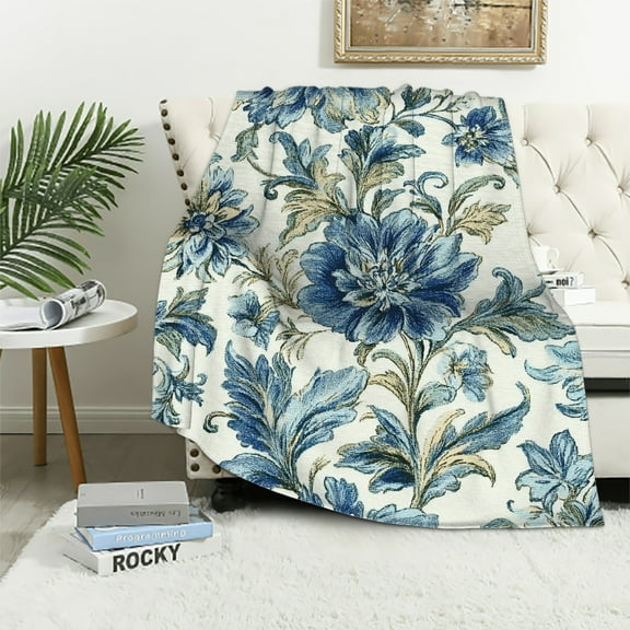 Autua Floral Pattern Blue Flower Blanket Soft Flannel All Seasons 40x50in