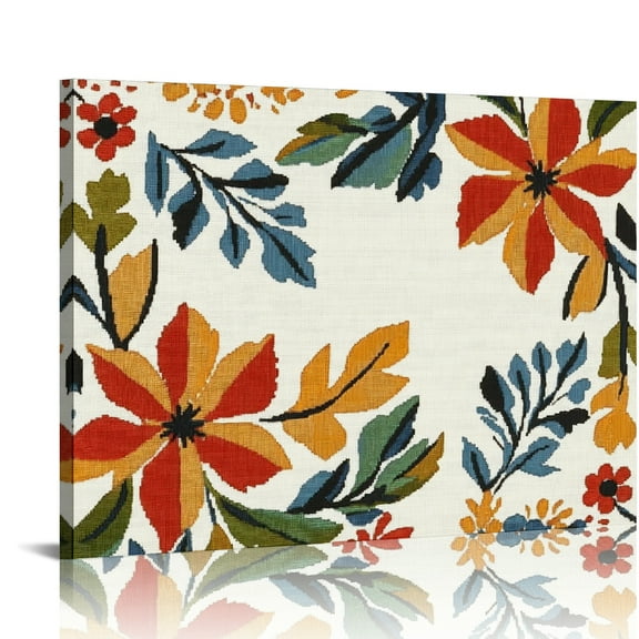 Autua Floral Pattern Leaf Design Folk Art Canvas Wall Art Decor 16x12in