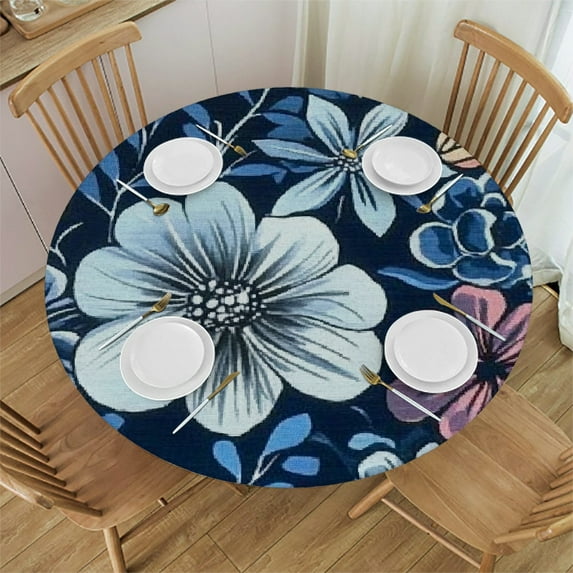 Autua Floral Round Tablecloth Stain-Resistant Washable 100% Polyester 46"-50