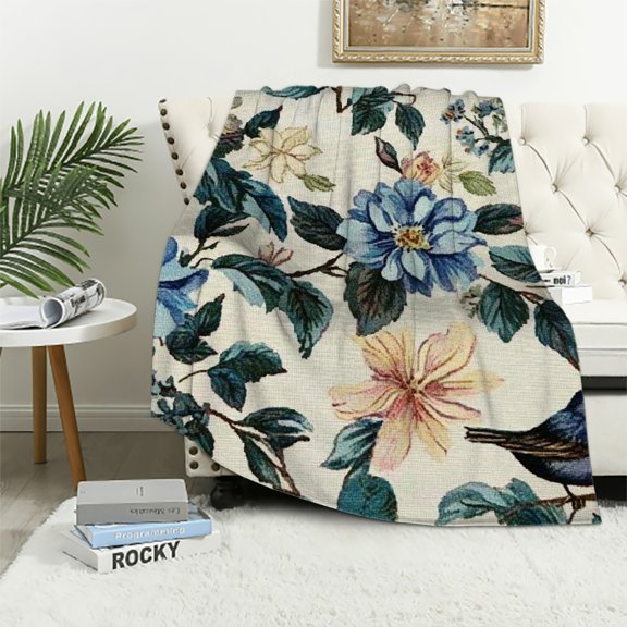 Autua Flower Bird Pattern Blanket Soft Plush for All Seasons 50x60in
