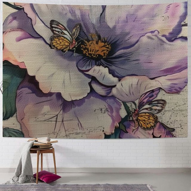 Autua Flower Butterfly Tapestry Wall Hanging Unique Style Graphic